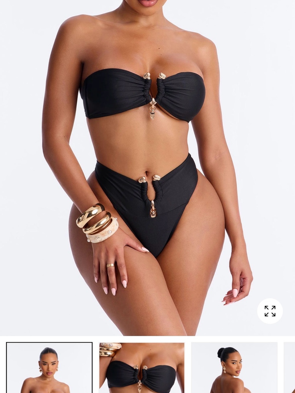 Fashion Nova Black Strapless High-Waist Bikini with Gold Accents
